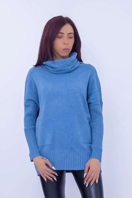 Frauenbluse mit einem Kragen D817 Hellblau Mode