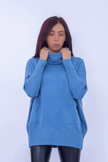 Frauenbluse mit einem Kragen D817 Hellblau Mode