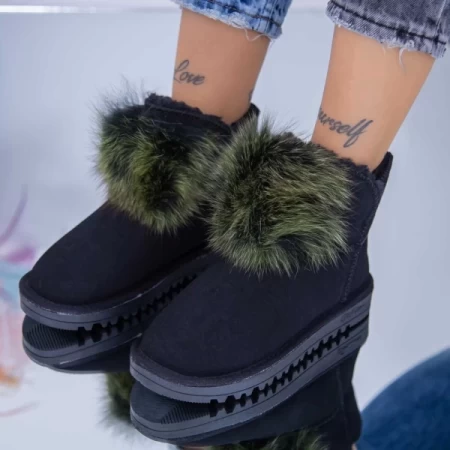 Damenleder Lederstiefel WL127 Black-Green | Mei