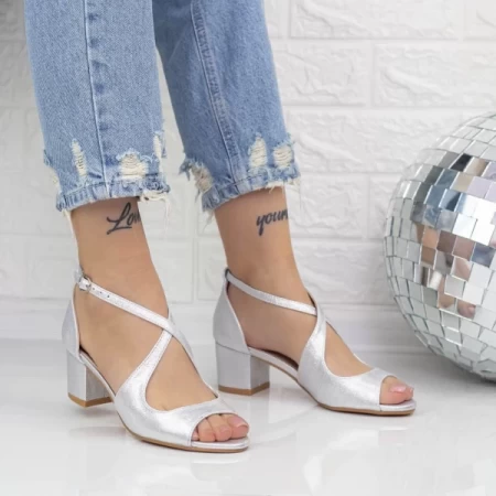 Sandalen mit einem dicken Ferse yxd20 Silber Mei
