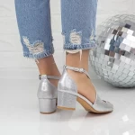 Sandalen mit einem dicken Ferse yxd20 Silber Mei