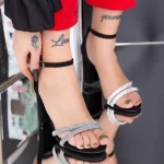 Sandalen mit einer dicken Ferse XKK557 Black-Srebrry | Mei