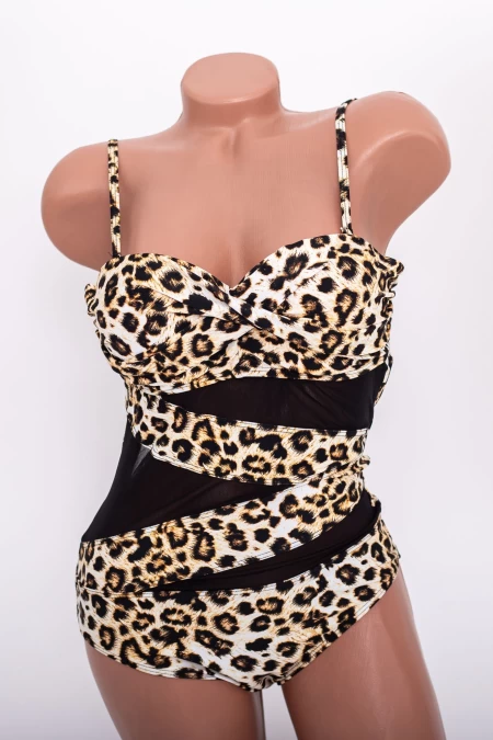 Frauen ein Stück Badeanzug Y3061 Leopard Beige Meina