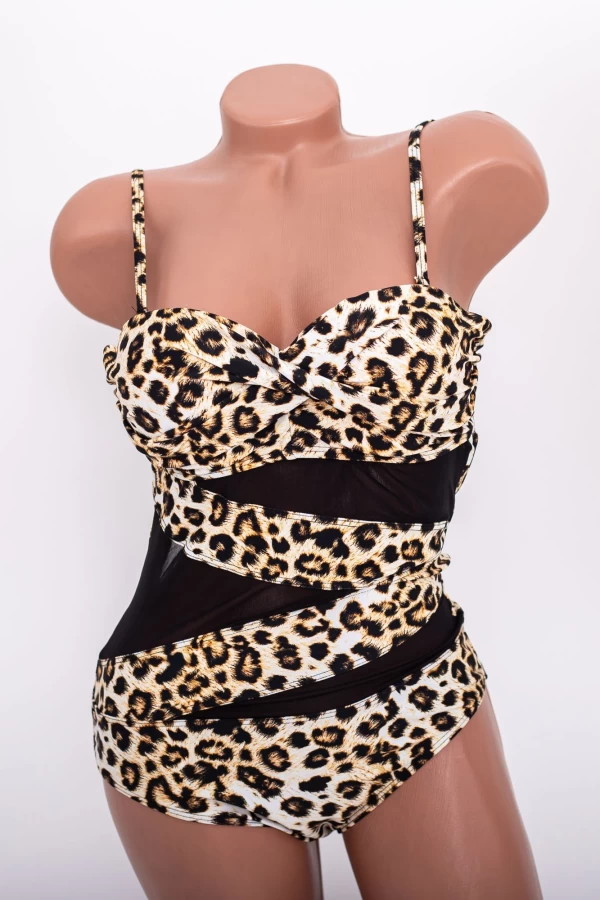 Frauen ein Stück Badeanzug Y3061 Leopard Beige Meina