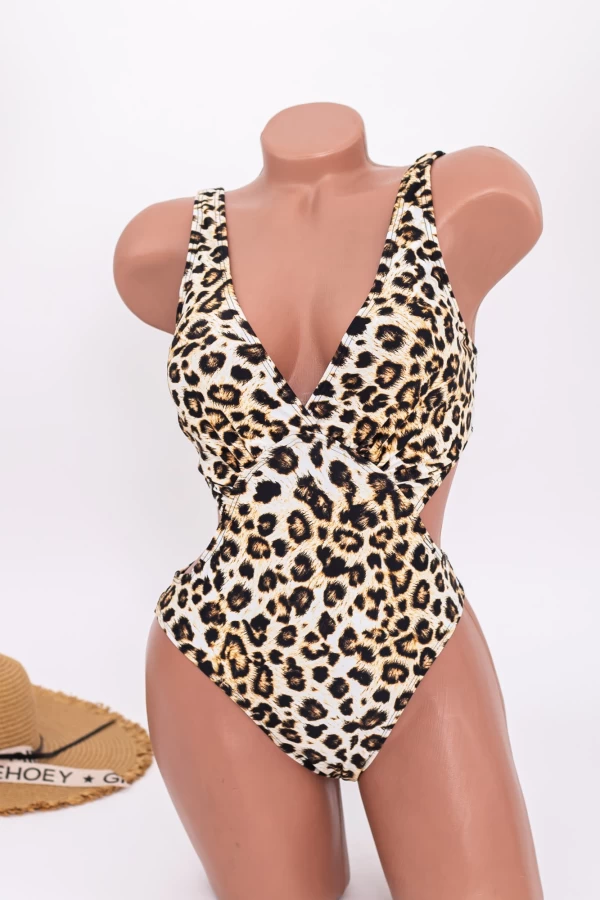 Frauen ein Stück Badeanzug Y3062 Leopard Beige Meina
