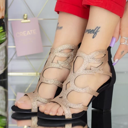 Sandalen mit dickem Absatz xkk568 Black-Champagne | Mei