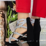 Sandalen mit einer dicken Ferse XKK568 Black-Srebrry | Mei