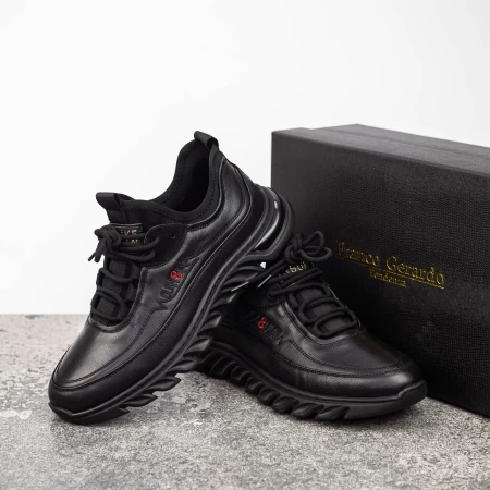 Herren -Sportschuhe aus natürlichen Leder M01902 Schwarz | Franco Gerardo