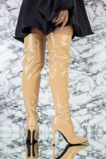 Frauenstiefel mit einem dünnen Absatz TN-022 Beige Botinelli