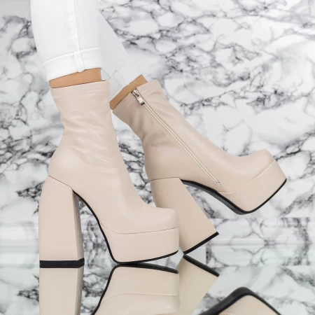 Kurze Frauenstiefel mit einer dicken Ferse und TN-023 Beige Botinelli