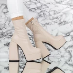 Kurze Frauenstiefel mit einer dicken Ferse und TN-023 Beige Botinelli
