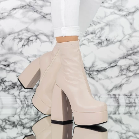 Kurze Frauenstiefel mit einer dicken Ferse und TN-023 Beige Botinelli