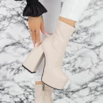 Kurze Frauenstiefel mit einer dicken Ferse und TN-023 Beige Botinelli