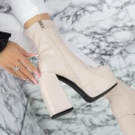 Kurze Frauenstiefel mit einer dicken Ferse und TN-023 Beige Botinelli
