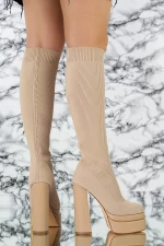 Frauenstiefel mit einer dicken Ferse und Plattform K2935 Beige | Mode