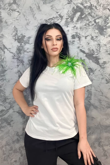 Frauen b787 weißes und grünes T-Shirt Emma Mode