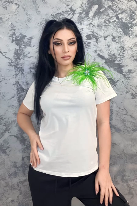 Frauen b787 weißes und grünes T-Shirt Emma Mode