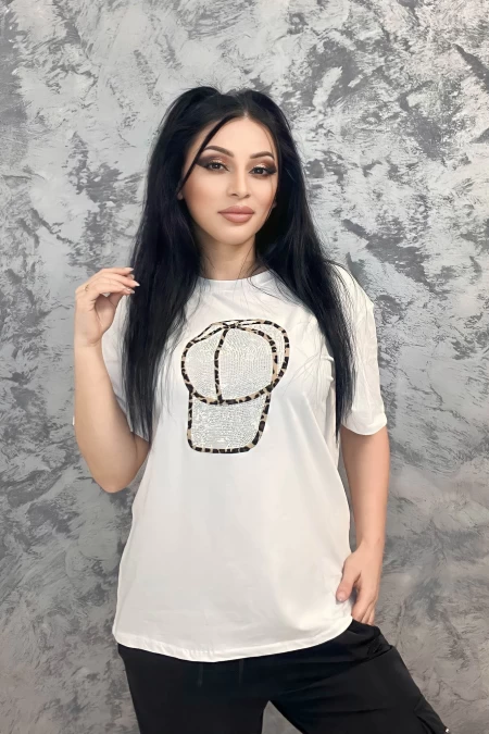 Frauen T-Shirt SJD92755 White-Leopard | Emma Mode