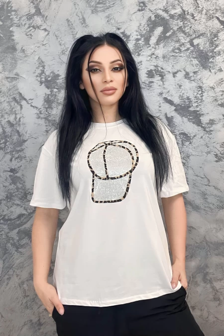 Frauen T-Shirt SJD92755 White-Leopard | Emma Mode