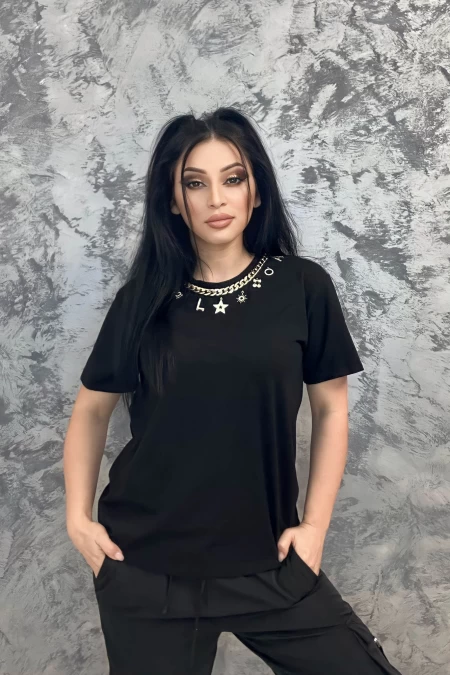 Frauen p5808 schwarzes t -Shirt Emma Mode