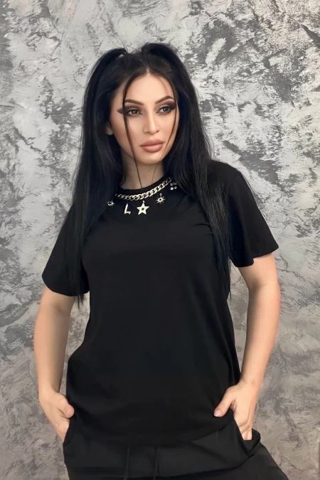 Frauen p5808 schwarzes t -Shirt Emma Mode