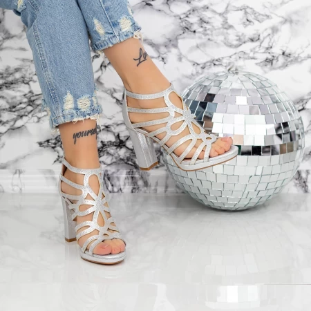 Sandalen mit einem dicken Absatz 2xkk96 Silber Mei