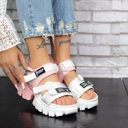 Sandalen auf der 2WL106 White-Pink-Plattform Mei