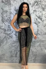 Top mit Netzmuster CHF6121 Schwarz | Fartfallin