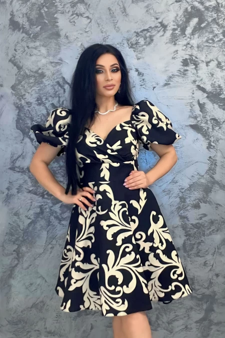 Frauenkleid 76458 Black-Beży Kikiriki