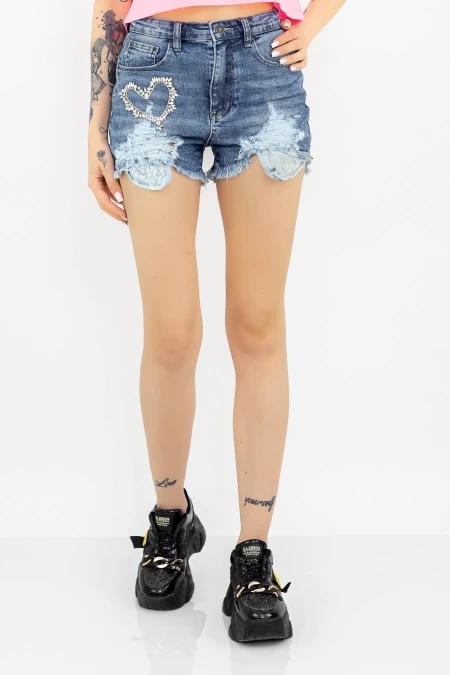 Frauen kurze Jeans JK5026 Blau Gesicht