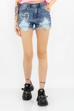 Frauen kurze Jeans JK5026 Blau Gesicht