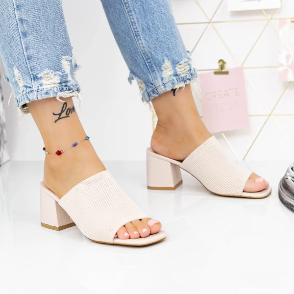 Damenschuhe mit einem dicken Absatz M325-1 Beige Mei