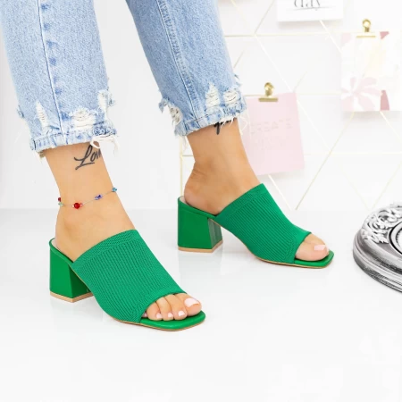 Damenschuhe mit einem dicken Ferse M325-1 Grün Mei