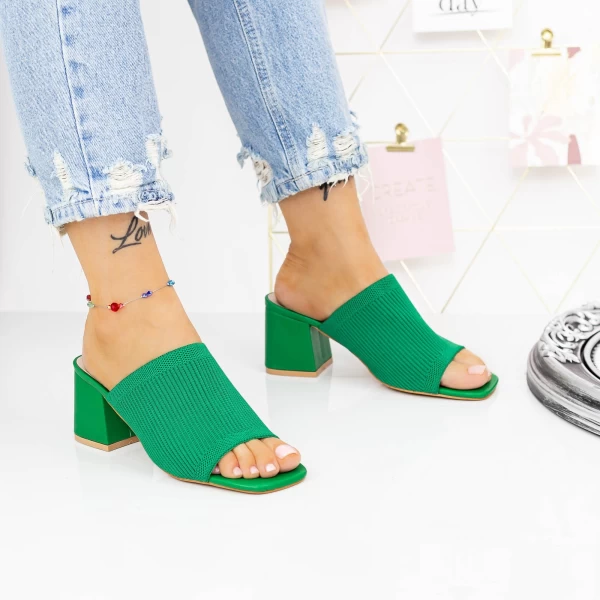 Damenschuhe mit einem dicken Ferse M325-1 Grün Mei