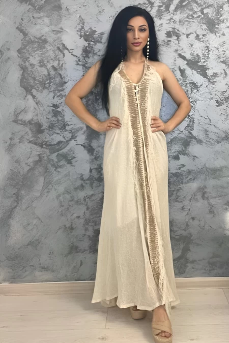 Frauenkleid An985 Beige Kikiriki