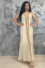 Frauenkleid An985 Beige Kikiriki