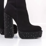 Kurze Frauenstiefel mit einer dicken Ferse und einer 3KV11 -Plattform schwarz | Mei