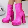 Kurze Frauenstiefel mit einer dicken Ferse und einer 3KV11 -Plattform Pink | Mei
