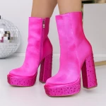 Kurze Frauenstiefel mit einer dicken Ferse und einer 3KV11 -Plattform Pink | Mei