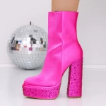 Kurze Frauenstiefel mit einer dicken Ferse und einer 3KV11 -Plattform Pink | Mei