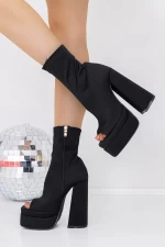 Kurze Frauenstiefel mit einer dicken Ferse und einer 3LB6 -Plattform schwarz | Mei