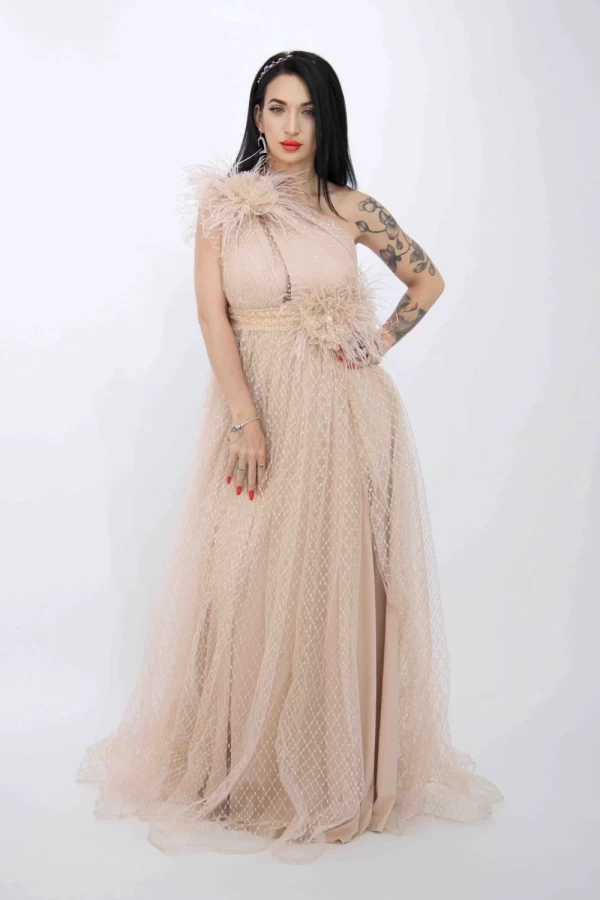 Frauenkleid R5018 Beige Kikiriki