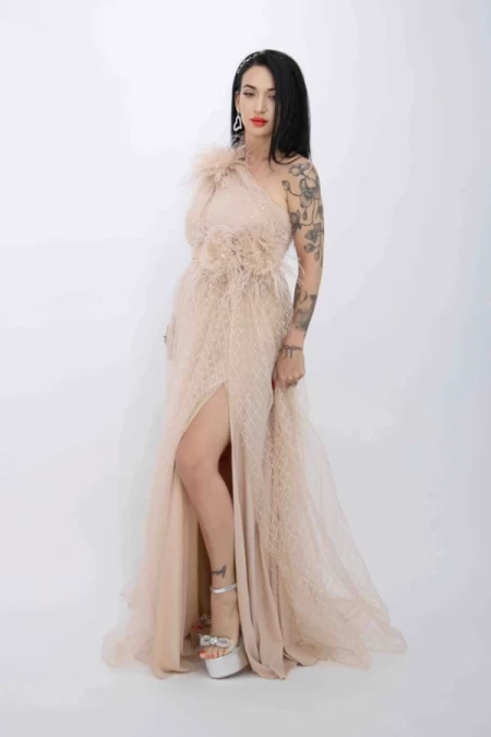 Frauenkleid R5018 Beige Kikiriki