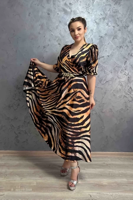 Frauenkleid R75724 Schwarz-Orange Kikiriki