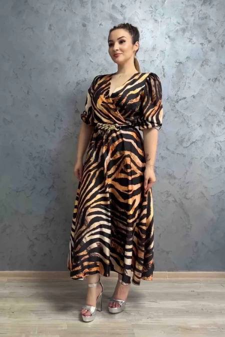 Frauenkleid R75724 Schwarz-Orange Kikiriki