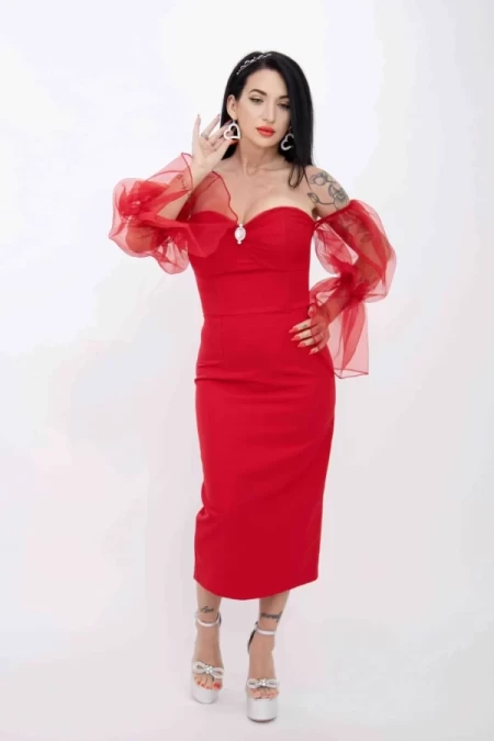 Frauenkleid R2784 rot Kikiriki