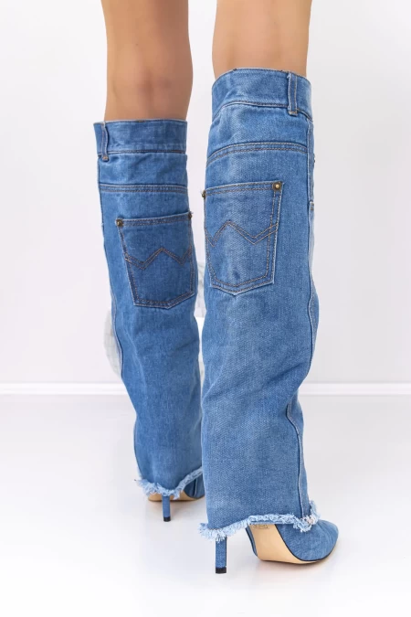 Frauenstiefel mit einem dünnen Absatz 3ou2 Blau Mei