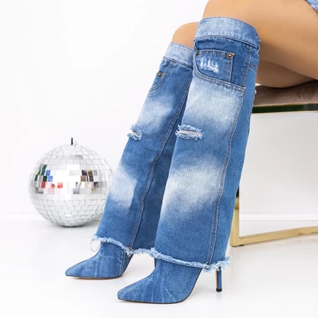 Frauenstiefel mit einem dünnen Absatz 3ou2 Blau Mei