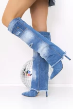 Frauenstiefel mit einem dünnen Absatz 3ou2 Blau Mei