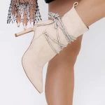 Kurze Stiefel mit einem dünnen Absatz 3xkk30 Beige Mei